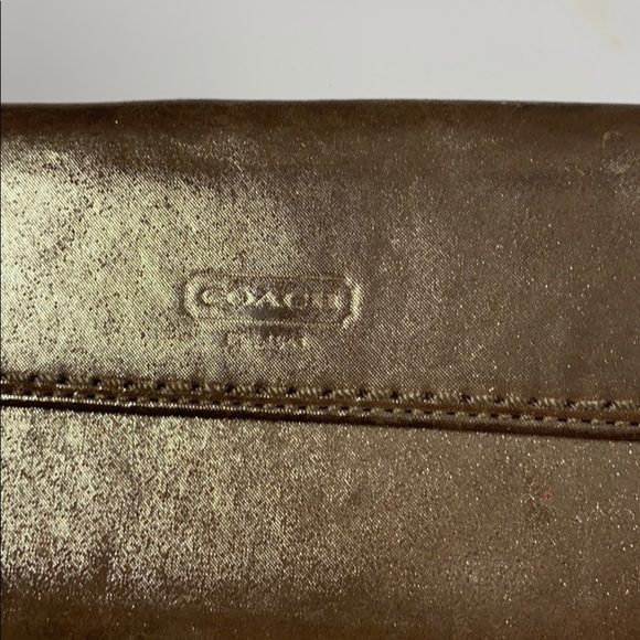 Coach Metallic Gold Leather Turnlock Clutch Wallet - Picture 12 of 15